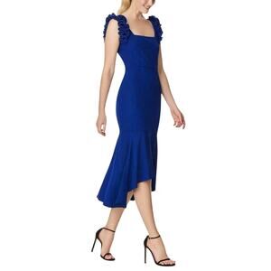 Adrianna Papell Women's Cocktail Dress Size 14 Blue Satin Crepe High Low Sheath